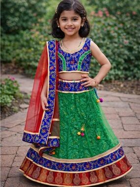Ethnic Indian Wear Kids Dress - Blue, Green, Red